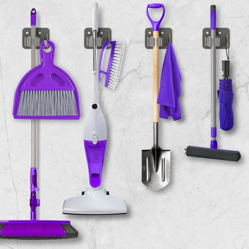 Broom Holder Wall Mount Rack, 304 Stainless Steel Mop and Tool Organizer | Drill-Mounted Gripper Rack Holds Brooms, Mops and Garden Tools Safely in the Laundry Room, Kitchen, Garage, Garden and Shed - color: Gery