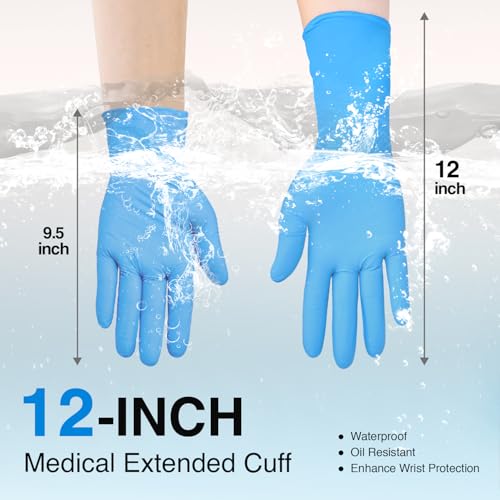 Schneider Nitrile Exam Gloves, Extended 12 Inches Cuff, Small, 4 mil, 50-ct Box, Gloves Disposable Latex Free, Powder Free for Medical, Food Prep, Cleaning, Cooking, Blue - size: Small