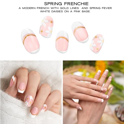 Semi Cured Gel Nail Strips with 20 Pieces, Salon Quality Nail Wraps for Women, Petal French UV Gel Nail Stickers, UV Light Required, Spring Frenchie