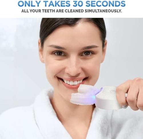 Sani White Ultrasonic Toothbrush, Ortho Sparkle Sonic Glow Brush, 360 Brite Toothbrush Adult U Shaped Tooth Cleaner Teeth Whitening Light Electric Automatic Hands Free