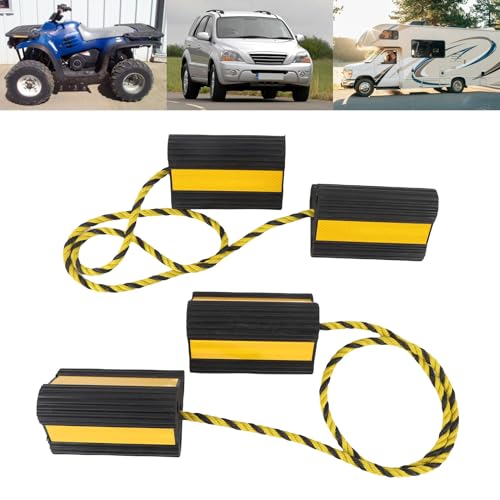 Tyenaza Wheel Chocks Heavy Duty Rubber Wheel Blocks Anti Slip Tire Stopper Blocks with Rope and Reflective Strips for Trailers Camping Vehicle Truck