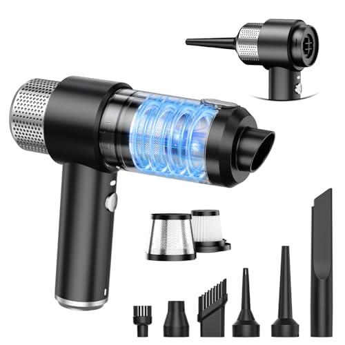 KMM Handheld Car Vacuum Cleaner, Hand Held Vacuum Cleaner & Air Duster | 16000PA Strong Suction, 120W High Power, Portable & Rechargeable, LED Light, Multi-Nozzles for Home, Car, Office, Pet - color: Black & Silver