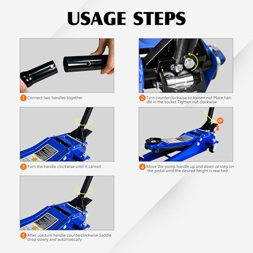 3 Ton Hydraulic Floor Jack with Foot Pedal, Heavy Duty Steel Racing Jack, Dual Piston Quick Lift Pump, CE Certified - size: 3T - w/ Foot Pedal