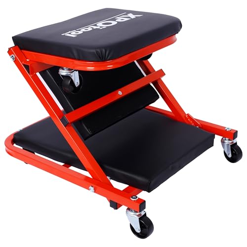Mechanic Creeper, Garage Gift, 36" Z Creeper Seat, 2 in 1 Mechanic Gifts, 300 lbs Capacity, Low Profile Creeper with 6 pcs Wheels in Garage/Shop for Fathers Day Tool Gift,red Color