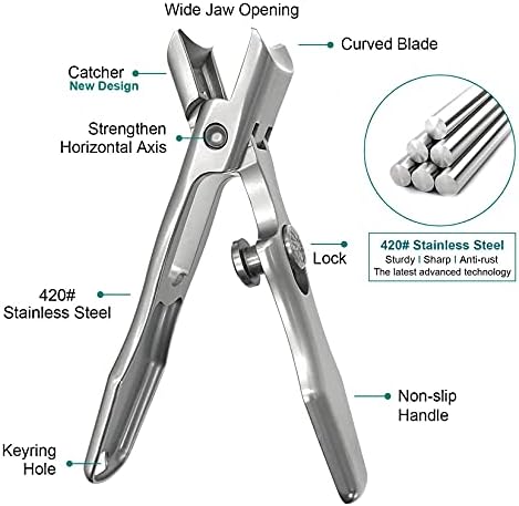 Nail Clippers for Men Thick Nails, Large Wide Jaw Opening Long Handle Heavy Duty Ultra Sharp Toe Nail Clippers with Catcher for Seniors,Adult,Women (Silver with File)