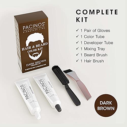 Pacinos Hair & Beard Color Kit (Dark Brown) - Hair Color For Men, Eliminates Grays in 5 minutes, Easy to Apply Brush-In Formula, Enhances Appearance of Hair, For Moustache & Beard