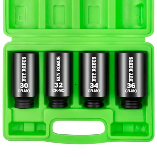 1/2 Drive Deep Axle Nut Impact Socket Set,12 Point Socket Set Metric, CR-MO, 30mm, 32mm, 34mm, 36mm, 4-Piece 1/2" Heavy Duty Socket Set (12 point can also be used at 6 point) - color: 12 Point 4pcs 1/2" Metric