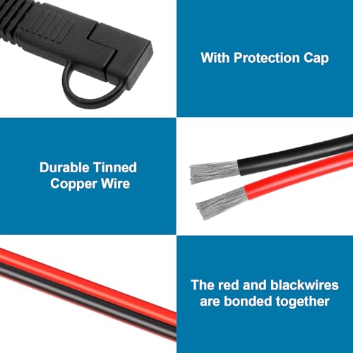 XRDS -RF SAE Extension Cable 1FT 2PCS– Heavy Duty 10AWG Tinned Copper Wire with SAE Battery Cable Terminal Connectors for Automotive, RV, Marine, and Solar Applications. - size: 1 FT