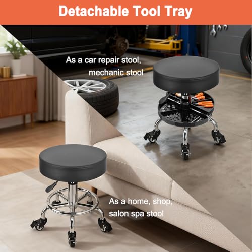 JOSTZHXIN Garage Mechanic Stool Chair Rolling Shop Chair, Height Adjustable Garage Shop Seat, Low Stools with Storage Tray, Rolling Stool for Salon SPA Tattoo (Style 4) - style: Style 4