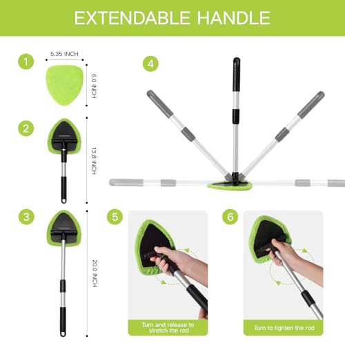 Qydipclin 11pcs Windshield Cleaner Tool, Car Window Cleaning Wash Kit with 6 Reusable Microfiber Pads 2 Spray Bottles and Extendable Handles Auto Glass Wiper Kit, Green - color: Green