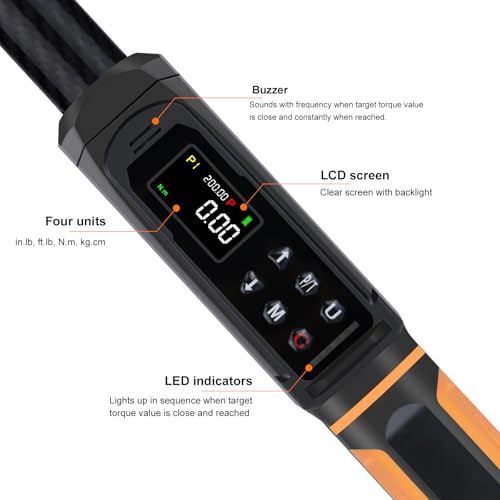 Uharbour Carbon Fiber 1/2" Digital Torque Wrench 2.2-147.5 Ft.lb | ±1% Accuracy Carbon Fiber Wrench with Vibration, Buzzer & LED Alert - size: 1/2" Drive 2.2-147.5 ft.lbs (Carbon fiber tube)