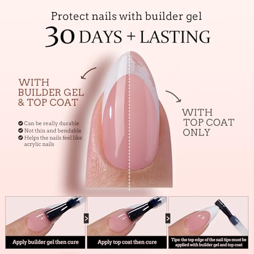 BTArtboxnails XCOATTIPS French Tip Nails - Short Press On Nails, 160 Pcs Pink Square Soft Gel Nail Tips Pre-applied Tip Primer & Base Coat, No Need File False Nails for Gift, 16 Sizes