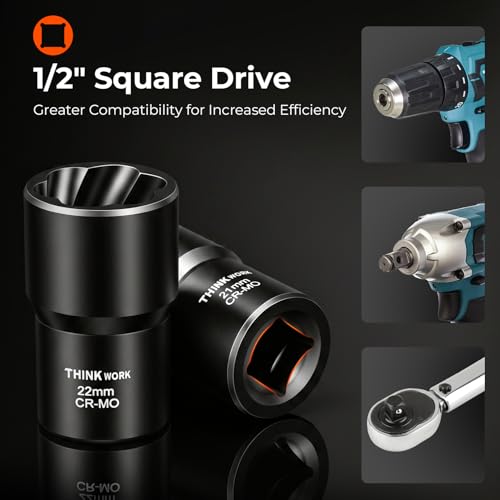 10-Piece Lug Nut Removal Tool, 1/2" Drive Wheel Lock Removal Kit | for Damaged, Rusted, Rounded-Off, Stripped Fasteners, 14-27mm, Cr-Mo, Reverse Spiral Flute, Black Oxide Coating, Storage Case - size: 10-piece