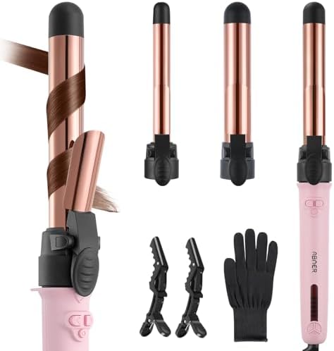 Rotating Curling Iron Set, Automatic Curling Wand for Long Hair, Easy to Use Hair Curler Get Effortless Beach Waves, 3 Sizes Ceramic Barrel 0.75" 1" 1.25" to 430°F with Home Button, Dual Voltage
