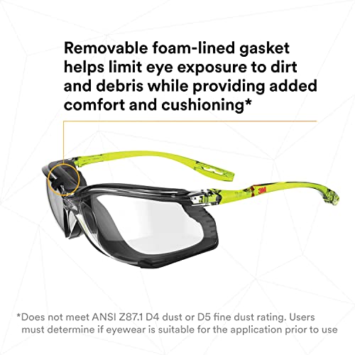 3M Safety Glasses Scotchgard Anti-Fog Coating - color: Clear Lens, Green/Black Frame With Foam Gasket, size: One size fits most