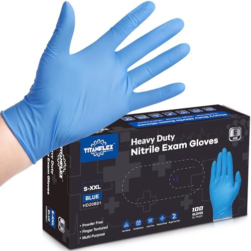 TitanFlex Nitrile Exam Gloves, Blue, 6-mil, Heavy Duty Nitrile Gloves, Mechanic Disposable Gloves, Latex Free, Powder Free - color: Blue(large 100)