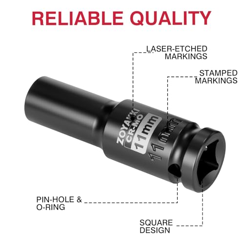 1/2" Drive 11mm Deep 6 Pt CR-MO Metric Impact Socket for Axle Nuts - size: 11mm, style: 1/2" Drive Deep