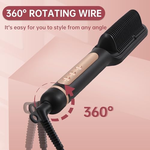 Negative Ionic Hair Straightener Brush with 9 Temp Settings, 30s Fast Heating Hair Straightening Comb with LED Display, Anti-Scald & Auto-Shut Off Hair Brush Straightener for Women (Black)