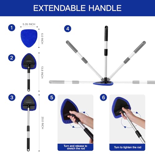 Qydipclin 11pcs Windshield Cleaner Tool, Car Window Cleaning Wash Kit with 6 Reusable Microfiber Pads 2 Spray Bottles and Extendable Handles Auto Glass Wiper Kit, Blue - color: Blue