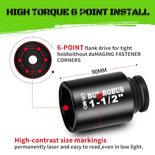 3/4 inch Drive Impact Socket Set, 14 Piece Heavy Duty CR-MO Deep and Jumbo Sockets 6 Point Design, SAE 3/4" to 1-9/16", for Large Vehicle and Apparatus Maintenance - color: 14pcs 3/4" Sae