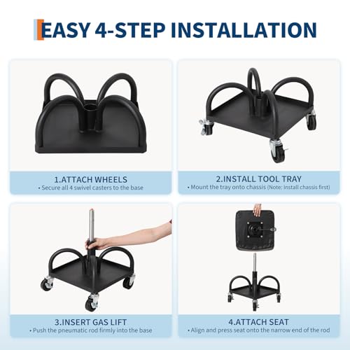 TrailBlaze Adjustable Rolling Mechanic Stool – 15.7"-25" Height, 300 lbs Capacity, Ergonomic Padded Seat, 3" Locking Swivel Wheels, Magnetic Tool Tray – Repair Stool | Load Capacity 300 lbs - color: Black, size: Advanced