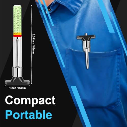 Tire Tread Depth Gauge 1/32 Inch & 25mm, 6-Sided Color Coded Tread Depth Gauge with Pocket Clip, Dual Scale for Car,Truck,Moto,Glow-in-The-Dark - size: 1PCS