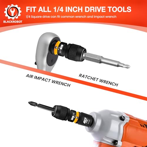 BLACKROBOT 2PCS Quick Release Impact Bit Holders 1/4-Inch Square Drive to 1/4-Inch Hex Socket Adapter, CR-MO Steel, Yellow - size: 1/4 Impact Bit Holder-2
