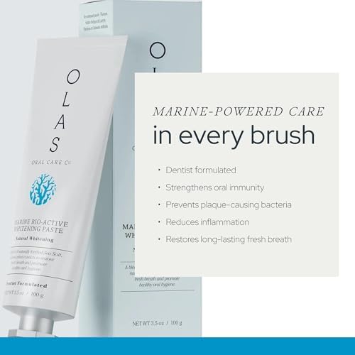 OLAS Marine Bio-Active Toothpaste - Whitening, Fluoride Free Toothpaste - Promote a Healthy Oral Microbiome & Natural Fresh Breath - SLS Free & Dentist Formulated Xylitol Toothpaste (3.5oz)