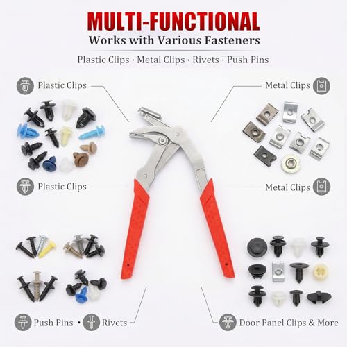 Professional Car Clip Pliers, Non-Destructive Auto Fastener Rivet Remover with 20Pcs 8mm Rivets, Stainless Steel Panel Clip Removal Pliers for Door Panels, Trim Clips, Rivets, and Interior Panels