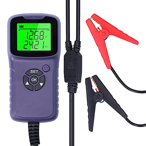 A300 Digital Car Battery Tester, Automotive Battery Analyzer, LCD Display with Load Test System for 12V Batteries, Includes Heavy Duty Clamps and Beep Remind Function (Purple) - color: Purple