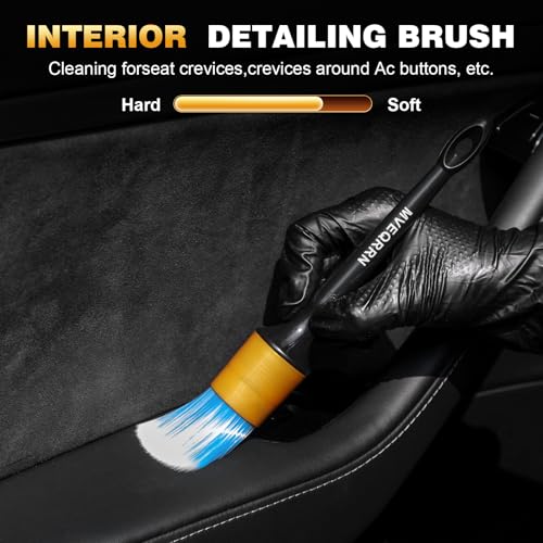 MVEQRRN 7PCS Car Detailing Brush Set,Boars Hair Detail Brush Kit(Gold) | Ultra Soft No Scratch, Car Dust Brush,Car Detailing Brushes Kit, Detail Brushes Car Detailing for Interior Exterior - color: 7PCS detailing brush gold