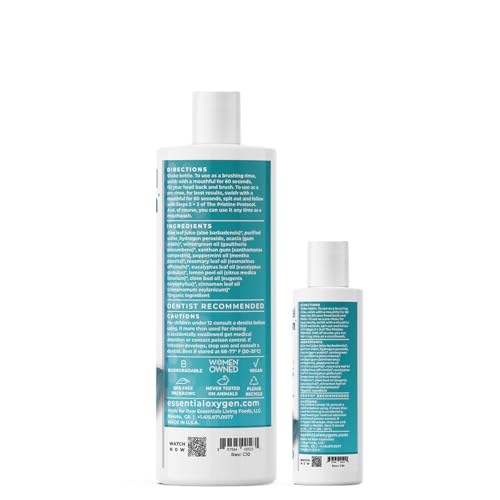 Essential Oxygen BR Certified Organic Brushing Rinse, All Natural Mouthwash for Whiter Teeth, Fresher Breath, and Happier Gums, Alcohol-Free Oral Care, Wintergreen, 2 Piece Set, 16 Oz
