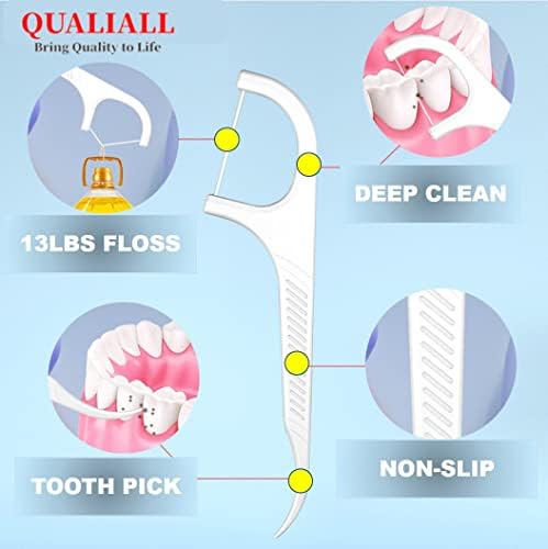 Dental Floss Picks, Flossers Picks for Adult Teeth, Packed in 1pc of Refillable Auto-Ejection-Case and 3pcs of Portable Cases, Hygienic Convenient, Smart Buy, 442pcs (White)