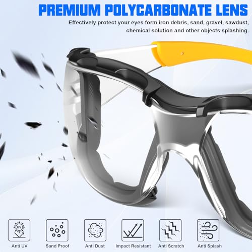 OXG Safety Glasses for Men, ANSI Z87.1 Anti-Fog Impact Resistant Protective Eyewear, Foam Gasket, UV Protection - color: 6-clear-yellow