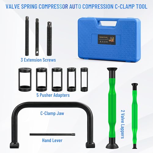 Valve Spring Compressor | 10 Piece Spring Clamp Tool Kit with C Clamp, Collet Pusher Adapters, Extension Rods, and Lever for Car, Motorcycle, ATV, and Small Engine Repairs (Green) - color: Green