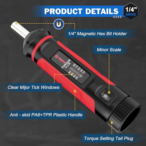 VANPO Torque Screwdriver 10-90 in-lb, 1/4" Drive Precision Driver Set | Inch Pounds Torque Wrench, 60 S2 Steel Bits for Gunsmithing, Bike Repair, Scope Mounting, Maintenance, DIY - size: 10-90In-lb