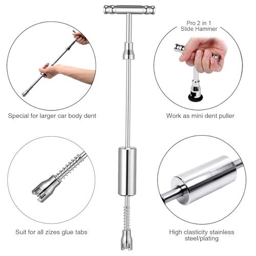 GLISTON Auto Dent Puller Kit with Golden Lifter Dent Remover, Car Body Slide Hammer Paintless Dent Repair Set for Vehicle Dent Removal - size: XL