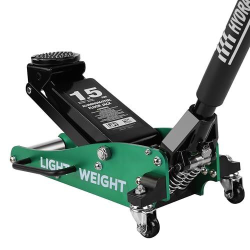 1.5 Ton Hydraulic Low Profile Aluminum and Steel Floor Jack, Lightweight Service Jack with Quick Lift Dual Pump, 3,000 lbs Capacity (Green)