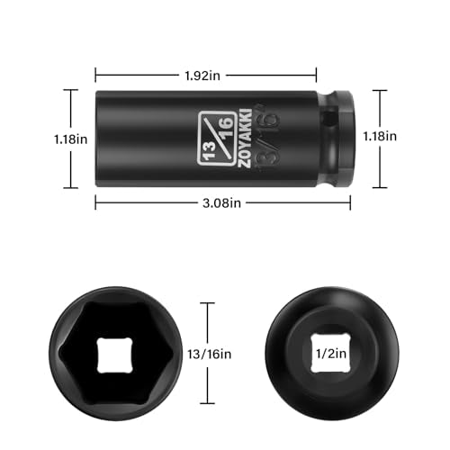 1/2" Drive 13/16" Deep 6 Pt CR-MO SAE Impact Socket for Axle Nuts - size: 13/16"in., style: 1/2" Drive Deep