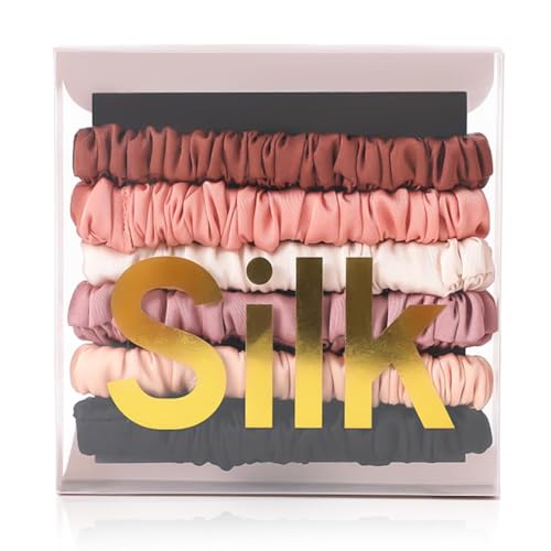 6PCS Silk Scrunchies for Hair, 100% Mulberry Silk Hair Ties, Scrunchies for Women Girls, Elastic Ponytail Holders No Damage