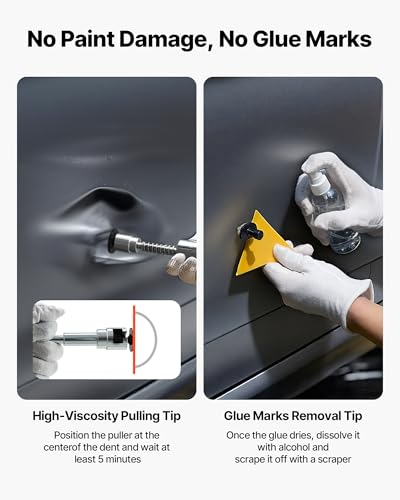 VEVOR Dent Puller Kit, 61 PCS Paintless Dent Removal Kit with Golden Lifter, Slide Hammer T-Bar, Glue Gun, Auto Body Hail Damage Repair Remover Tools for Car Refrigerator Large Small Door Ding Repair - style: 61PCS