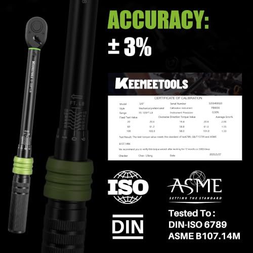 3/8 Inch Drive Torque Wrench 10-120 Ft-Lb for Car, Bike Repair | Click Torque Wrench (13.6-162.6Nm) with 3% Precision Dual-Direction Range,72 Tooth Head for Motorcycle Repair,DIY Maintenance - size: 3/8" 10-120FT