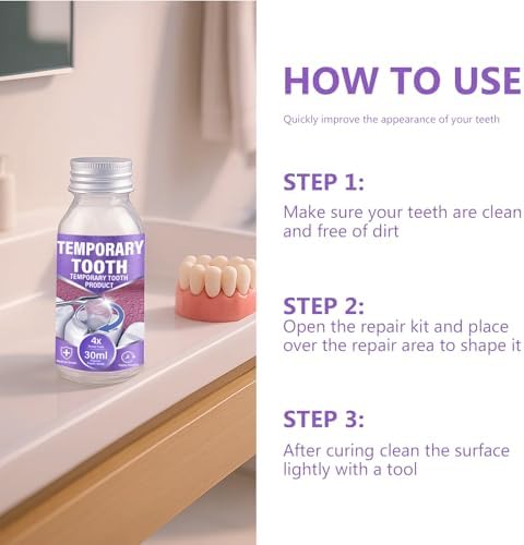 Tooth Repair Kit-for Broken Teeth, Moldable False Teeth-Filling Repair Kit, Fake Teeth DIY at Home, Fixing Missing & Broken Tooth Replacements, with 4 Dental Tools