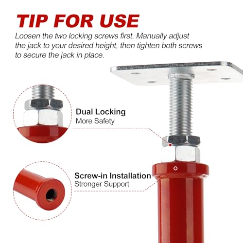 Screw Jacks Home Leveling, 16.5-20.5" House Floor Jacks 6600lbs | Adjustable Floor Joist Jacks for Crawl Space 2 Pack, Red - size: 2X