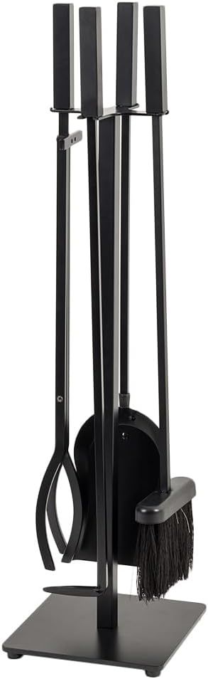 Modern Ember Harriet 5 Piece Fireplace Tool Set in Black | Includes Brush, Shovel, Fire Poker, Tongs, and Stand | Heavy-Duty Steel | Heat-Resistant Powder Coating Finish