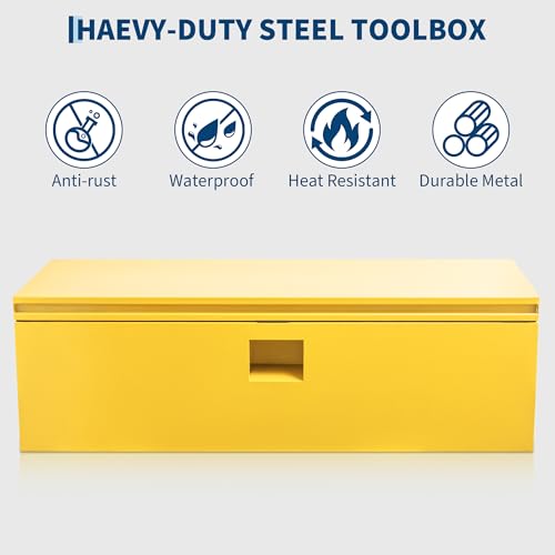 Industrial Steel Truck Tool Box w/Gas-Shock Lid, Pry-Resistant Security & Weatherproofing Toolbox Organizer Chest Fits Pickup, Truck Bed, RV, Trailer - color: Yellow, size: 15X15X36 inch