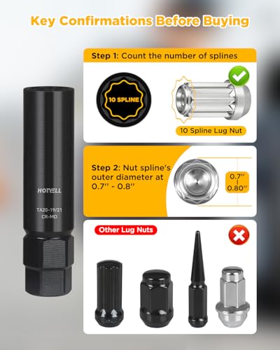 10 Spline Lug Nut Key, Thicker Wall 10 Point Wheel Lock Socket Set | CR-MO Wheel Lugnut Removal Tool for Aftermarket Locking Lug Nuts, Compatible with Bimecc Lug Nuts - style: TA20-19/21