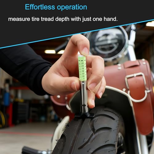 Tire Tread Depth Gauge 1/32 Inch & 25mm, 6-Sided Color Coded Tread Depth Gauge with Pocket Clip, Dual Scale for Car,Truck,Moto,Glow-in-The-Dark - size: 1PCS