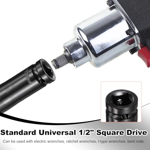 HARFINGTON 3pcs 6-Point Deep Impact Socket 1/2" Drive 19mm Metric Socket 5.7" (145mm) Extra Long Heat-Treated 45# Steel for Home Auto Spindle Axle Hex Nuts Bolts Repair, Black - size: 19mm + 5.7" Long