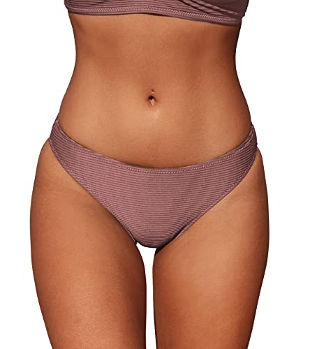 CUPSHE Bikini Bottom for Women Swimsuit Ribbed Low Waisted Mid Cut Cheeky Bathing Suit M, Brick Red